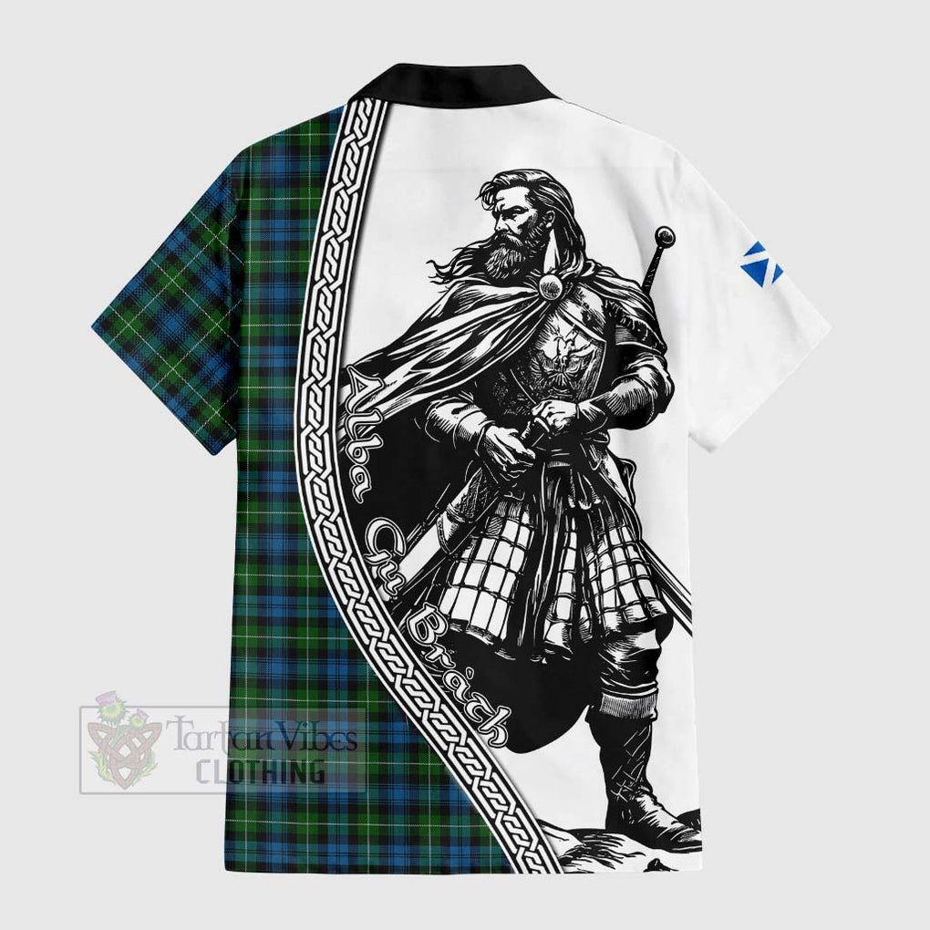 Tartan Vibes Clothing Lamont Tartan Clan Crest Short Sleeve Button Shirt with Highlander Warrior Celtic Style