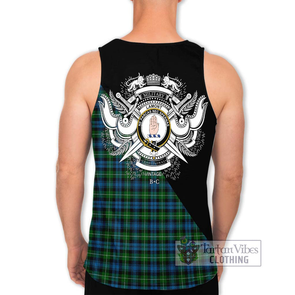 Lamont Tartan Men's Tank Top with Family Crest and Military Logo Style - Tartanvibesclothing Shop