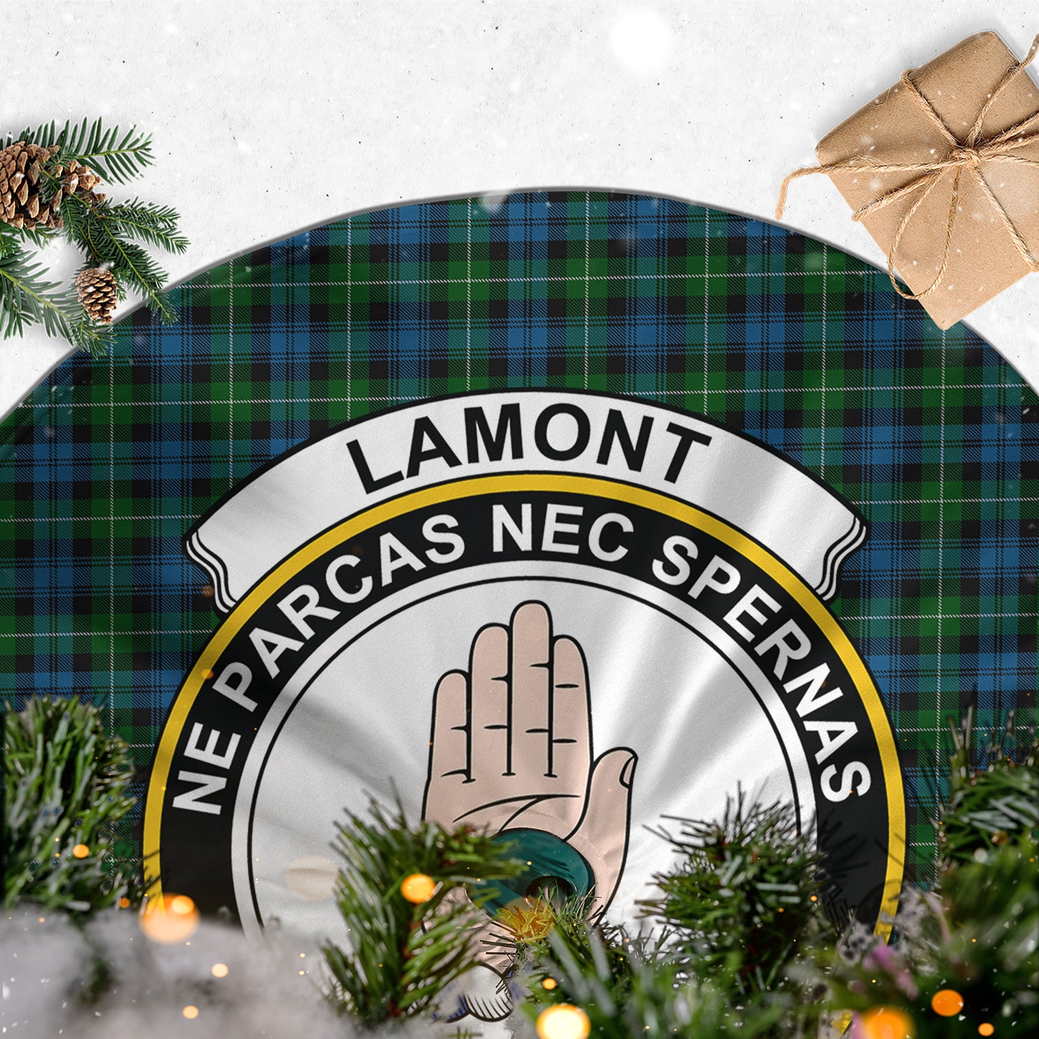 Lamont Tartan Christmas Tree Skirt with Family Crest - Tartanvibesclothing