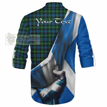 Lamont Tartan Ghillie Kilt Shirt with Family Crest Scotland Patriotic Style