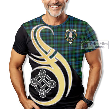 Lamont Tartan T-Shirt with Family Crest and Celtic Symbol Style