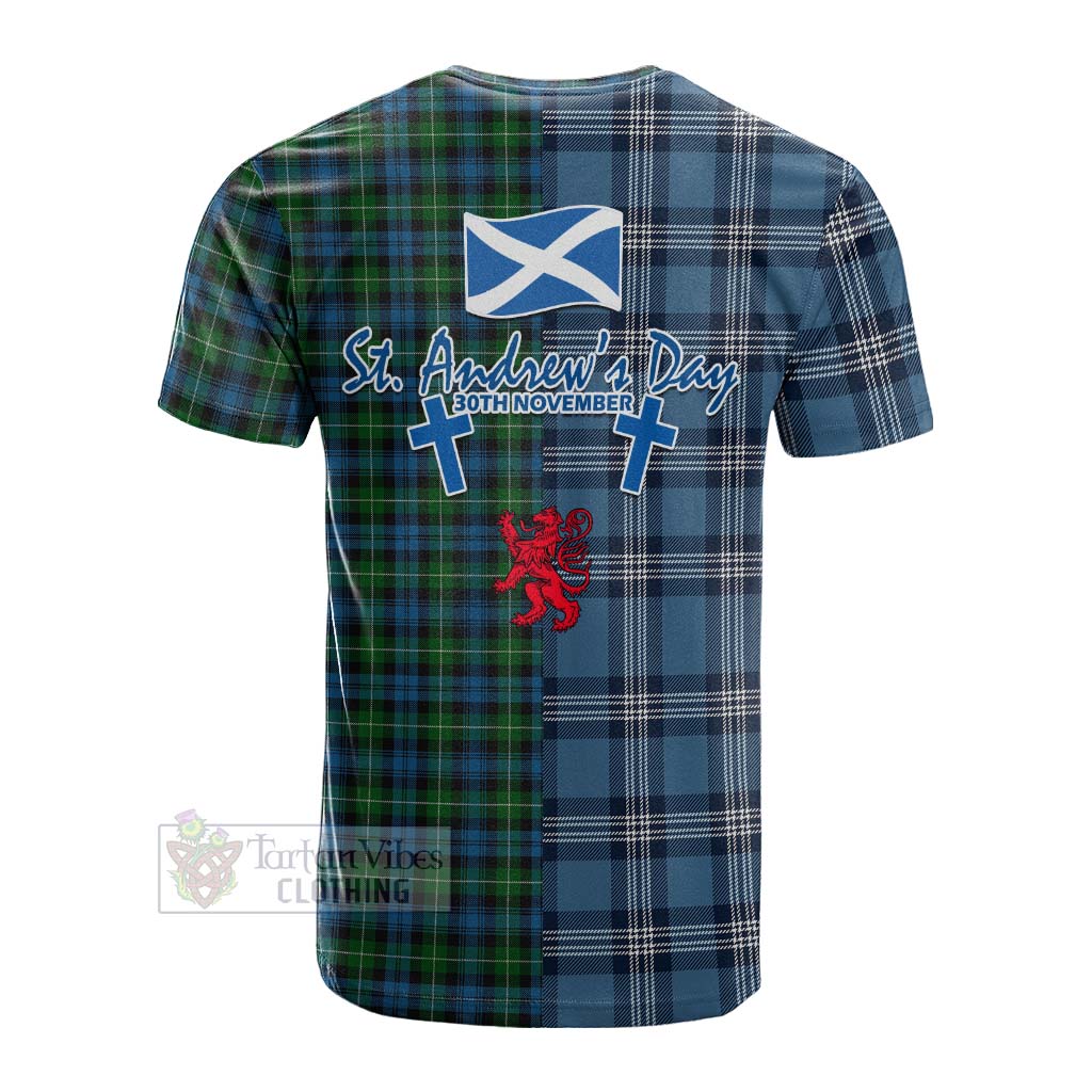 Tartan Vibes Clothing Lamont Tartan Cotton T-shirt Happy St. Andrew's Day Half Tartan Style