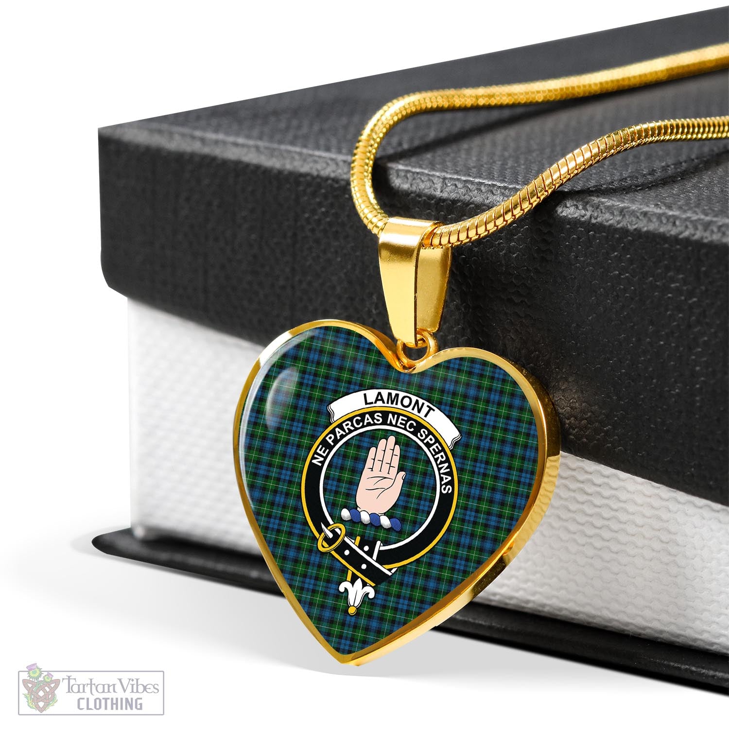 Tartan Vibes Clothing Lamont Tartan Heart Necklace with Family Crest