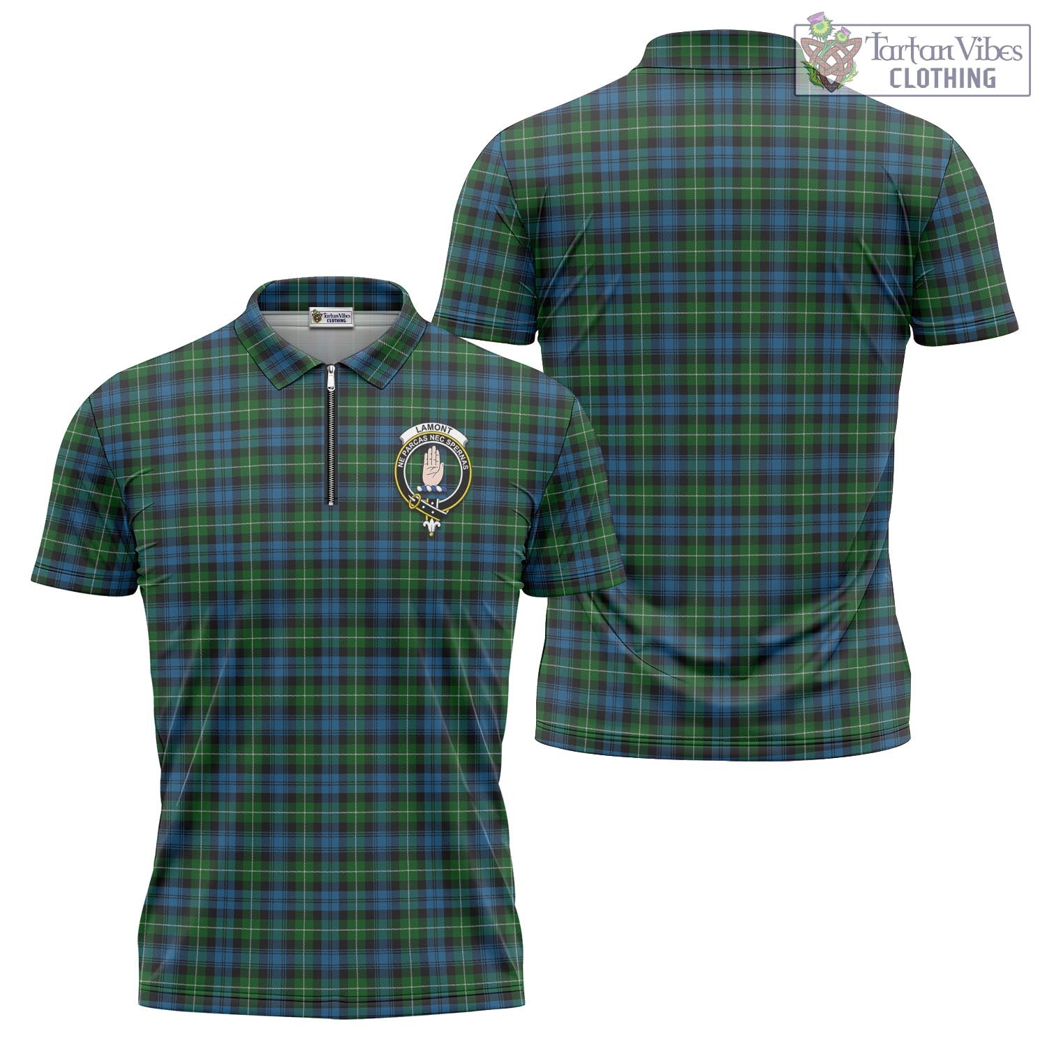 Tartan Vibes Clothing Lamont Tartan Zipper Polo Shirt with Family Crest