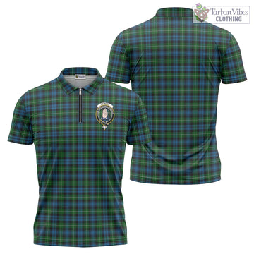 Lamont Tartan Zipper Polo Shirt with Family Crest