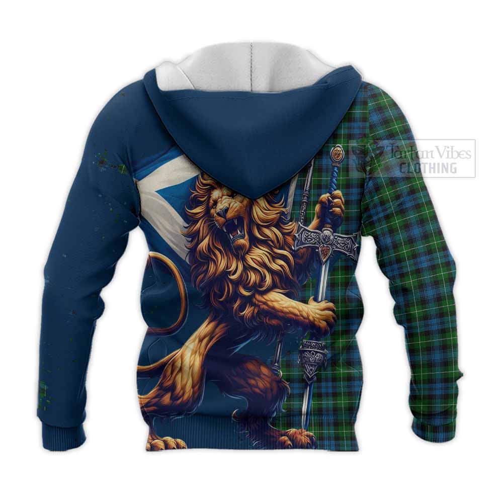 Tartan Vibes Clothing Lamont Tartan Family Crest Knitted Hoodie with Scottish Majestic Lion