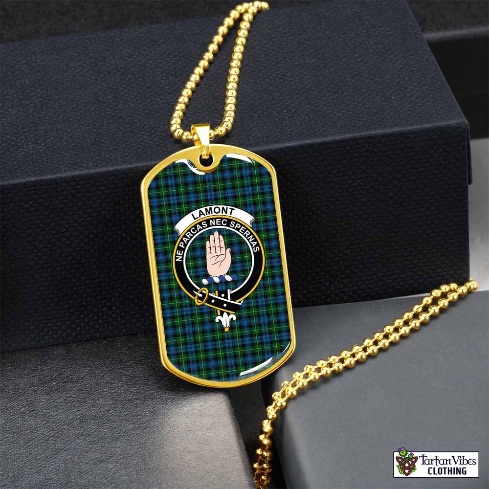 Tartan Vibes Clothing Lamont Tartan Dog Tag Necklace with Family Crest