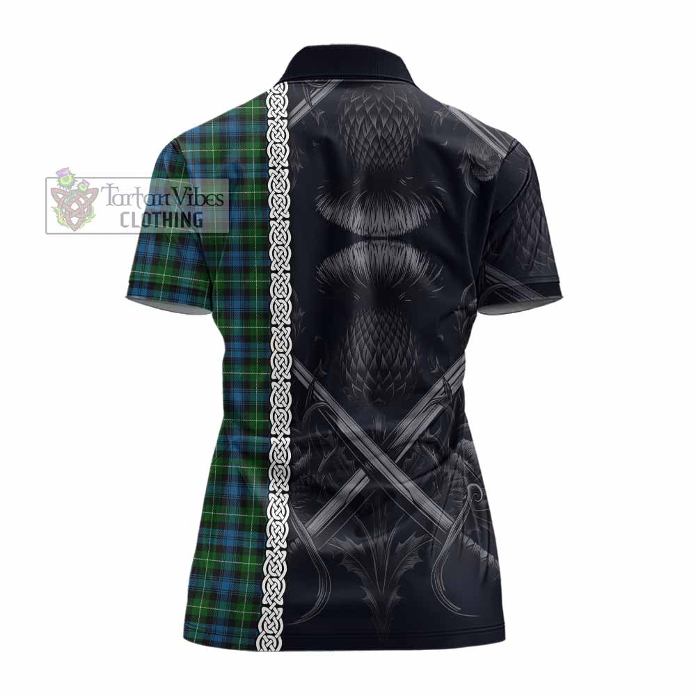 Tartan Vibes Clothing Lamont Tartan Women's Polo Shirt with Family Crest Cross Sword Thistle Celtic Vibes