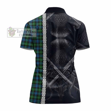 Lamont Tartan Women's Polo Shirt with Family Crest Cross Sword Thistle Celtic Vibes