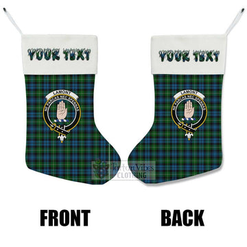 Lamont Tartan Family Crest Christmas Stocking with Personalized Text