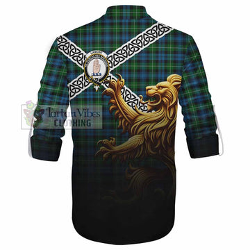 Lamont Crest Tartan Ghillie Kilt Shirt with Golden Lion Emblem Celtic Style - Tartan Vibes Clothing