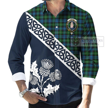 Lamont Tartan Long Sleeve Button Shirt Featuring Thistle and Scotland Map