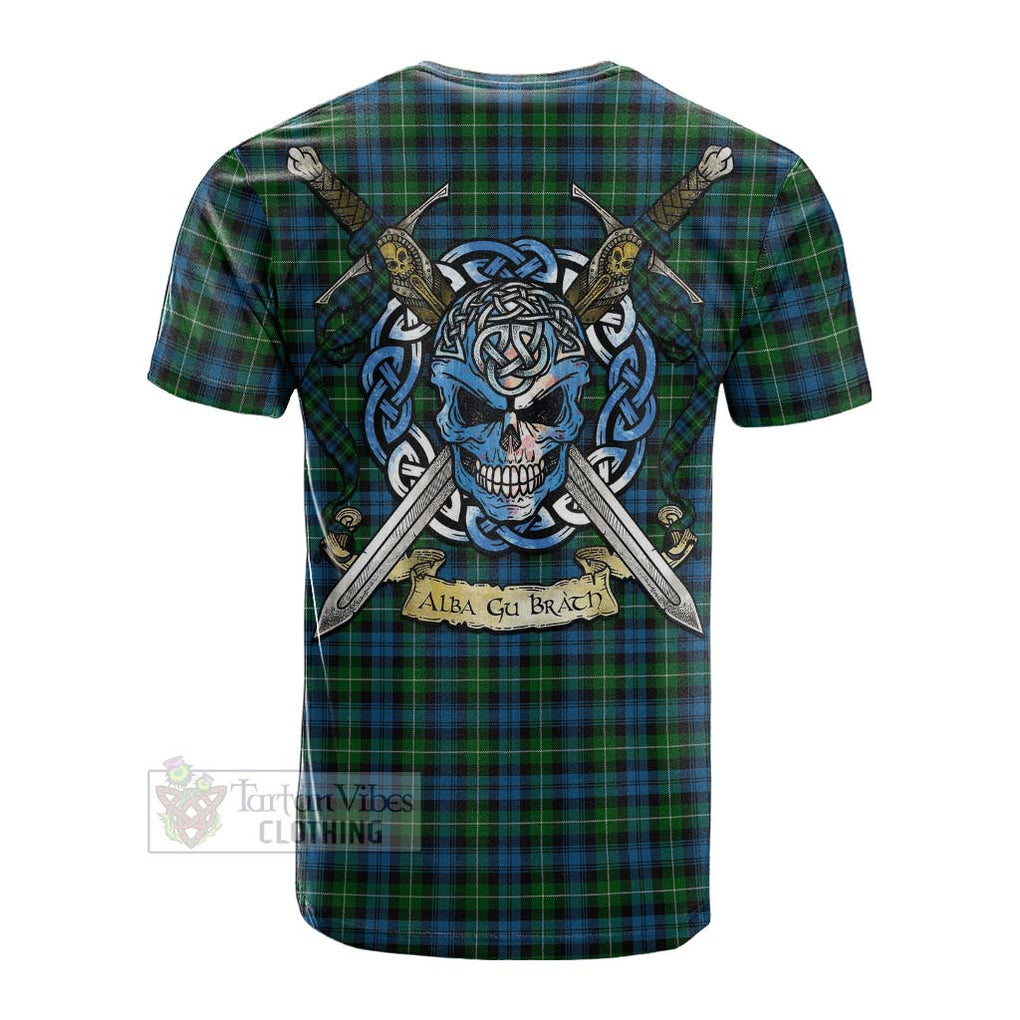 Tartan Vibes Clothing Lamont Tartan Cotton T-shirt with Family Crest Celtic Skull Style