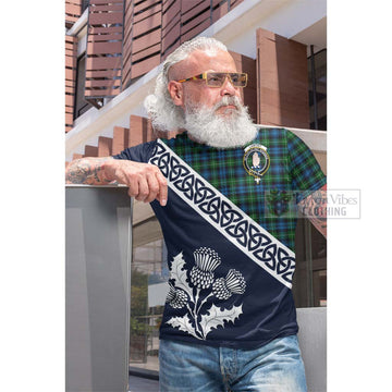 Lamont Tartan Cotton T-shirt Featuring Thistle and Scotland Map