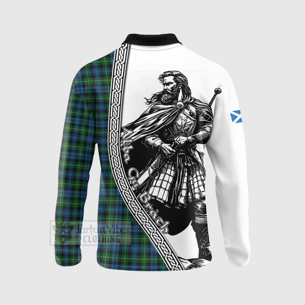 Tartan Vibes Clothing Lamont Tartan Clan Crest Long Sleeve Polo Shirt with Highlander Warrior Celtic Style