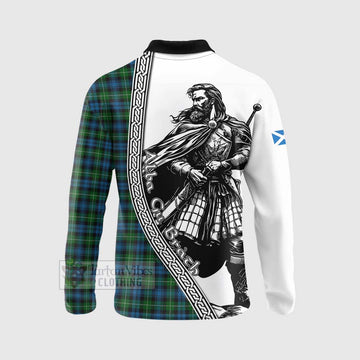 Lamont Tartan Clan Crest Long Sleeve Polo Shirt with Highlander Warrior Celtic Style