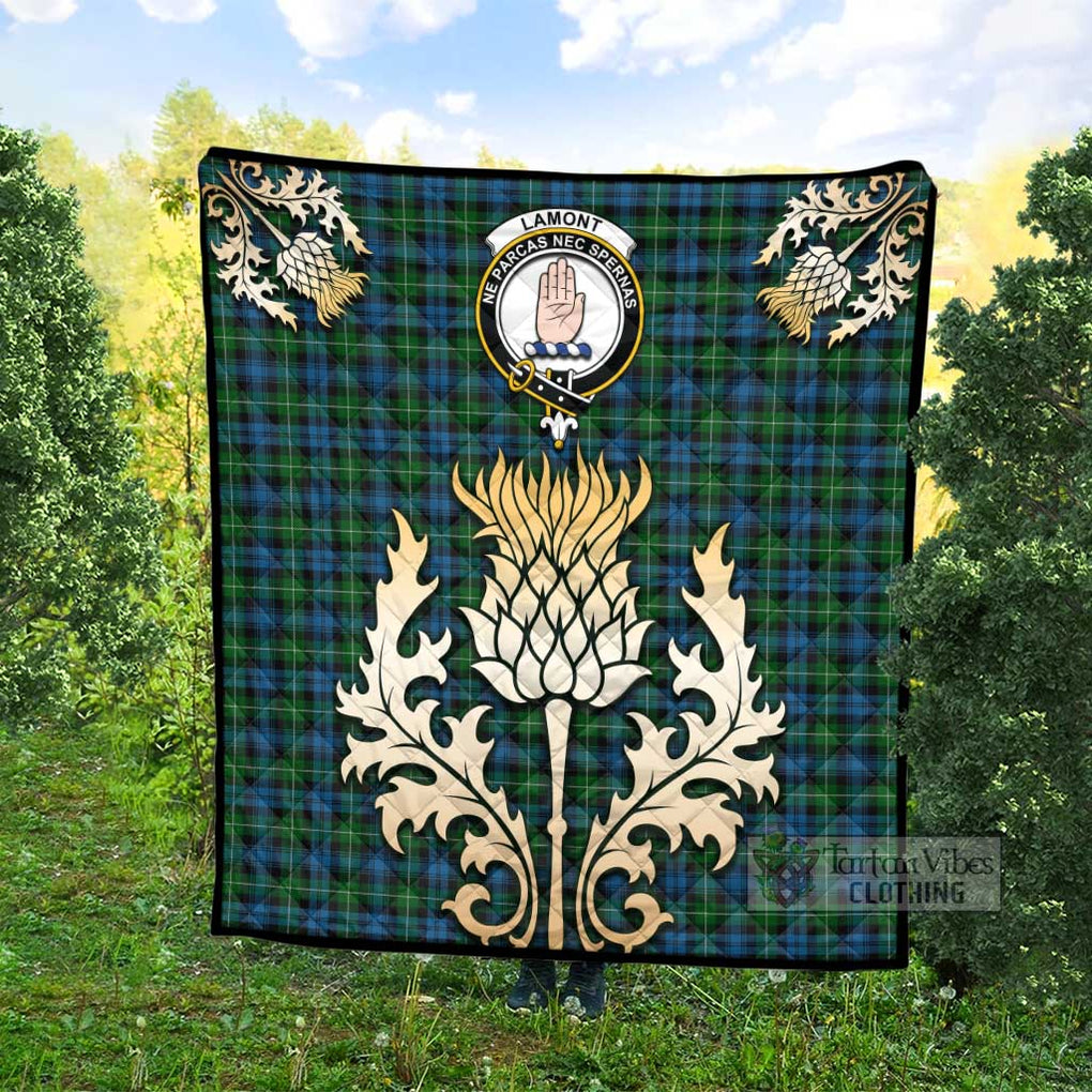 Tartan Vibes Clothing Lamont Tartan Quilt with Family Crest and Golden Thistle Style