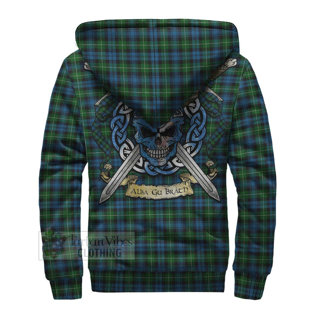 Tartan Vibes Clothing Lamont Tartan Sherpa Hoodie with Family Crest Celtic Skull Style