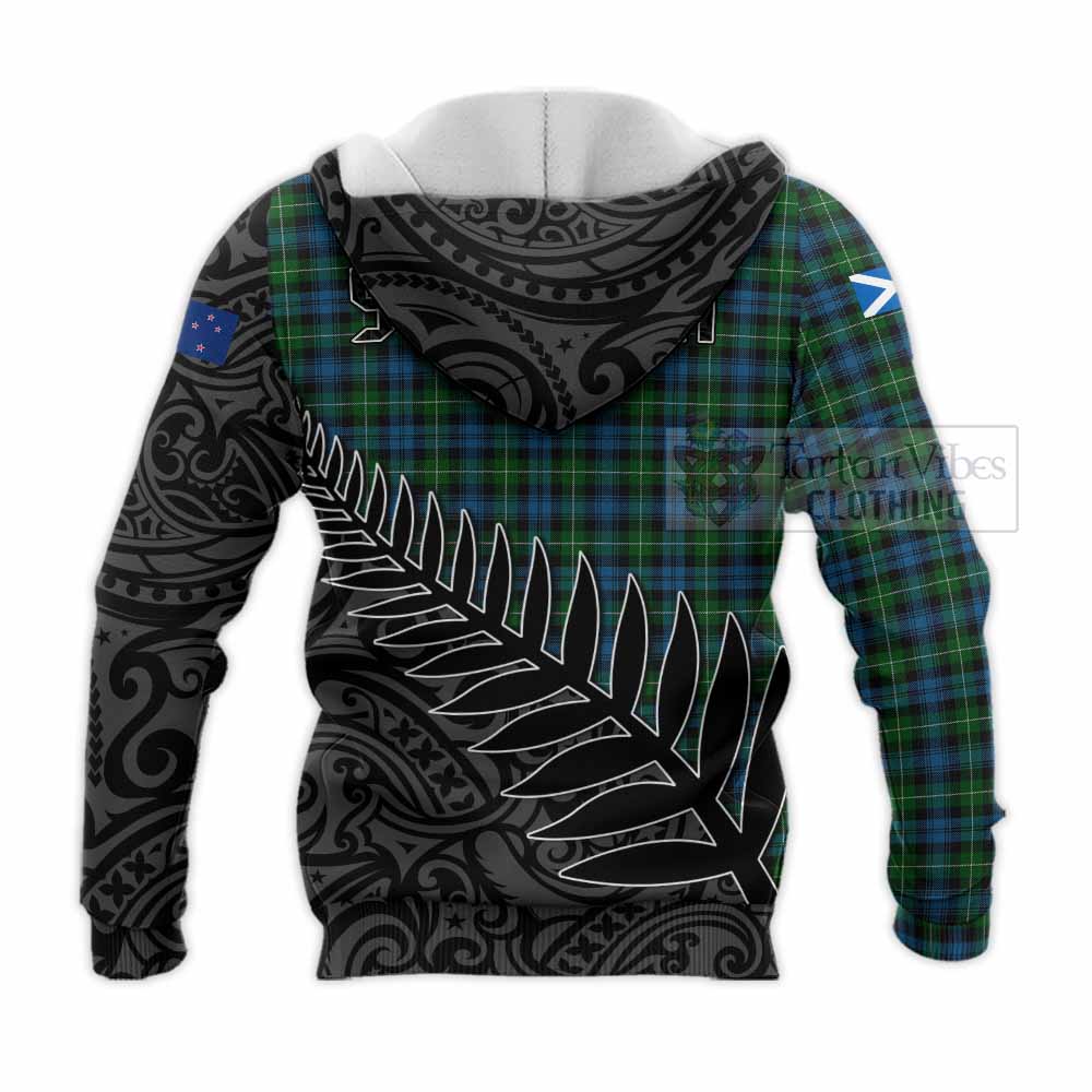 Tartan Vibes Clothing Lamont Crest Tartan Knitted Hoodie with New Zealand Silver Fern Half Style