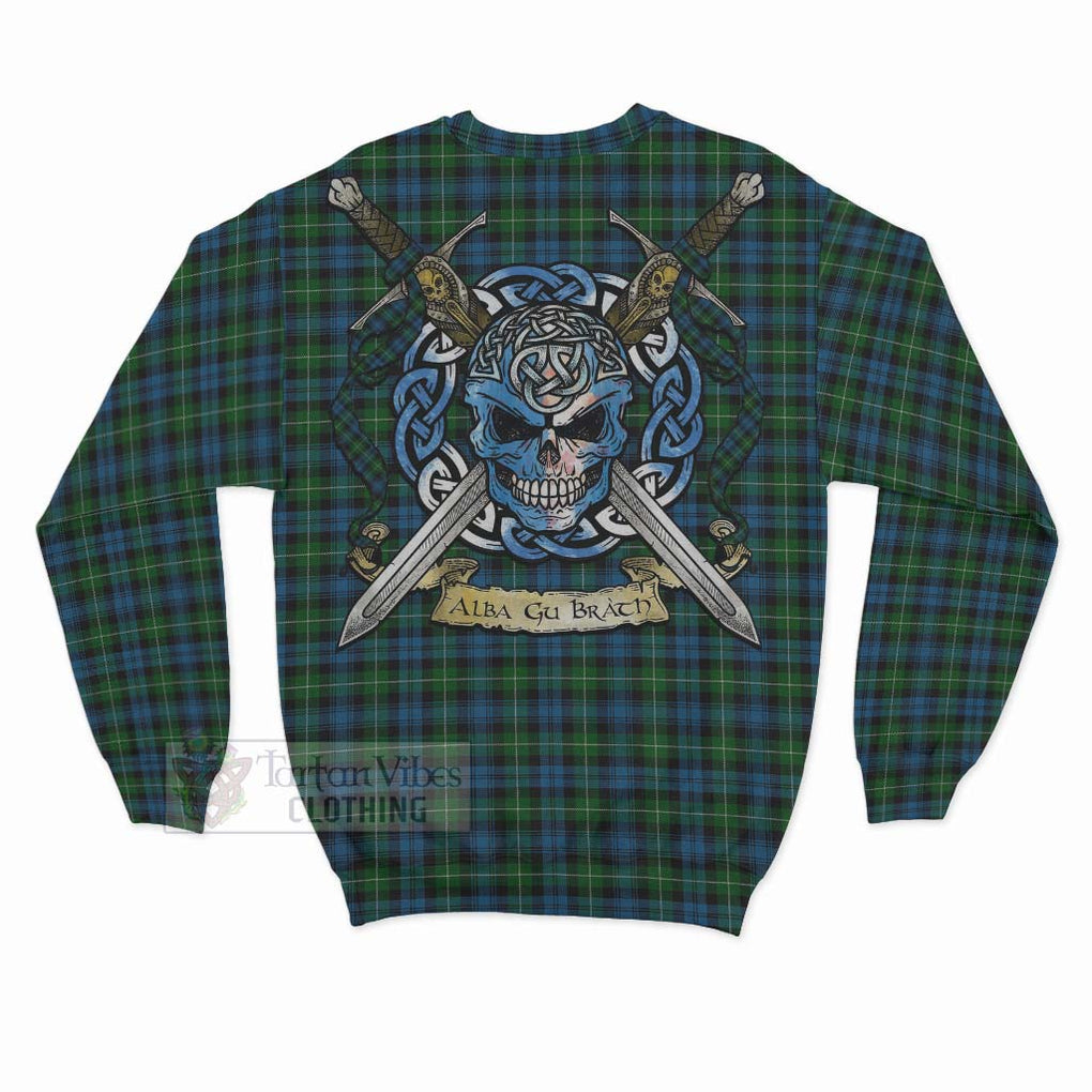 Tartan Vibes Clothing Lamont Tartan Sweatshirt with Family Crest Celtic Skull Style