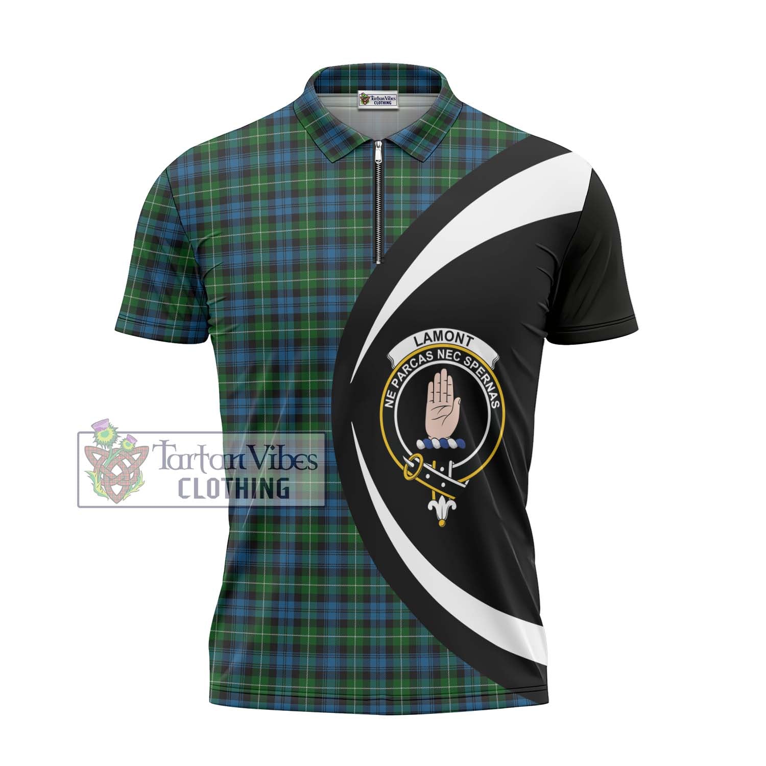 Tartan Vibes Clothing Lamont Tartan Zipper Polo Shirt with Family Crest Circle Style