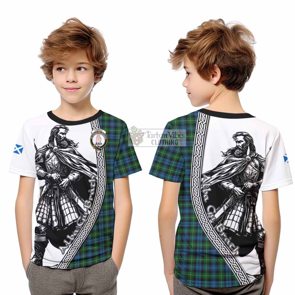 Lamont Tartan Clan Crest Kid T-Shirt with Highlander Warrior Celtic Style