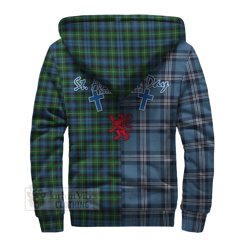 Tartan Vibes Clothing Lamont Tartan Sherpa Hoodie Happy St. Andrew's Day Half Tartan Style