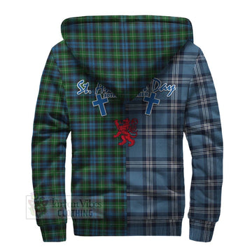 Lamont Tartan Sherpa Hoodie Happy St. Andrew's Day Half Tartan Style