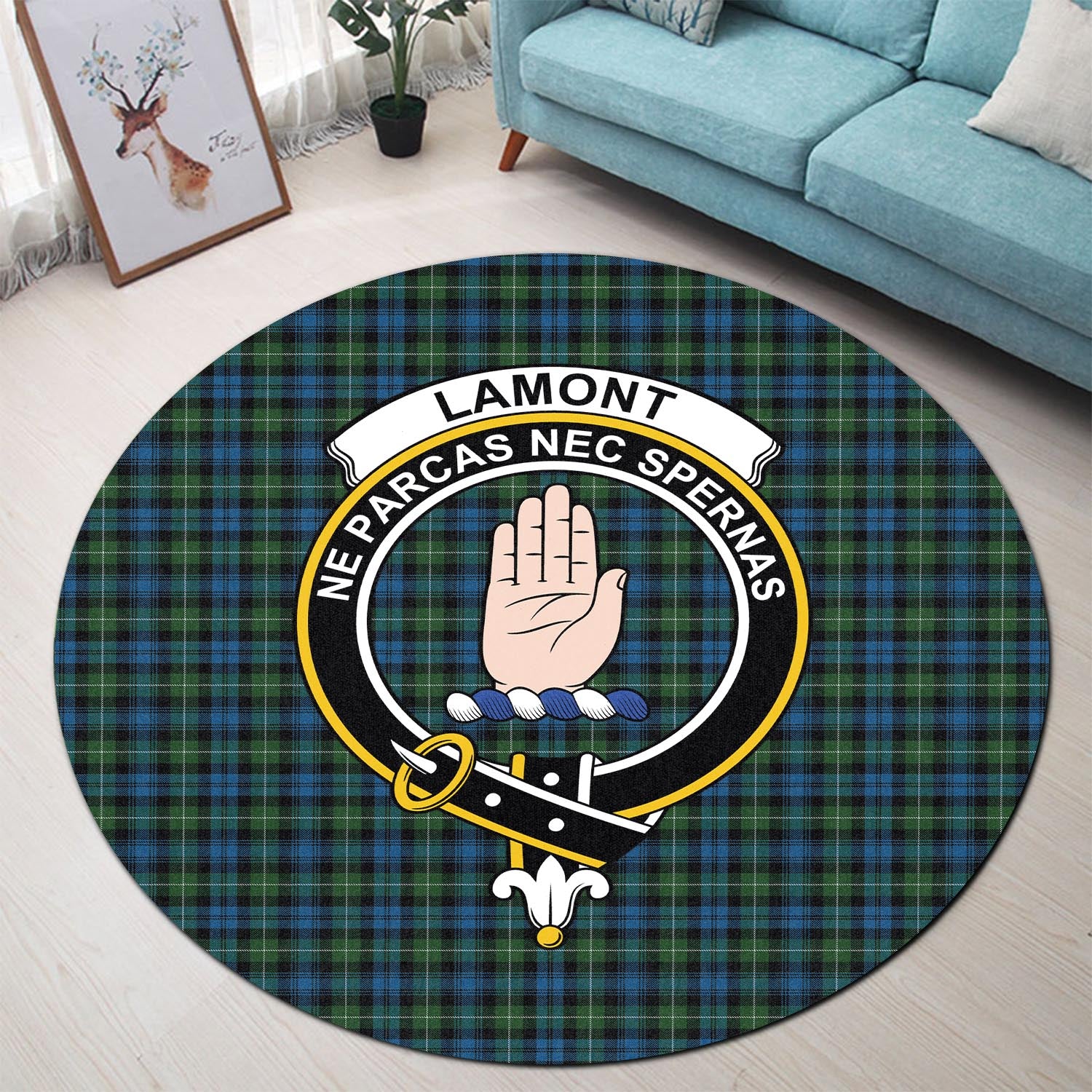 lamont-tartan-round-rug-with-family-crest