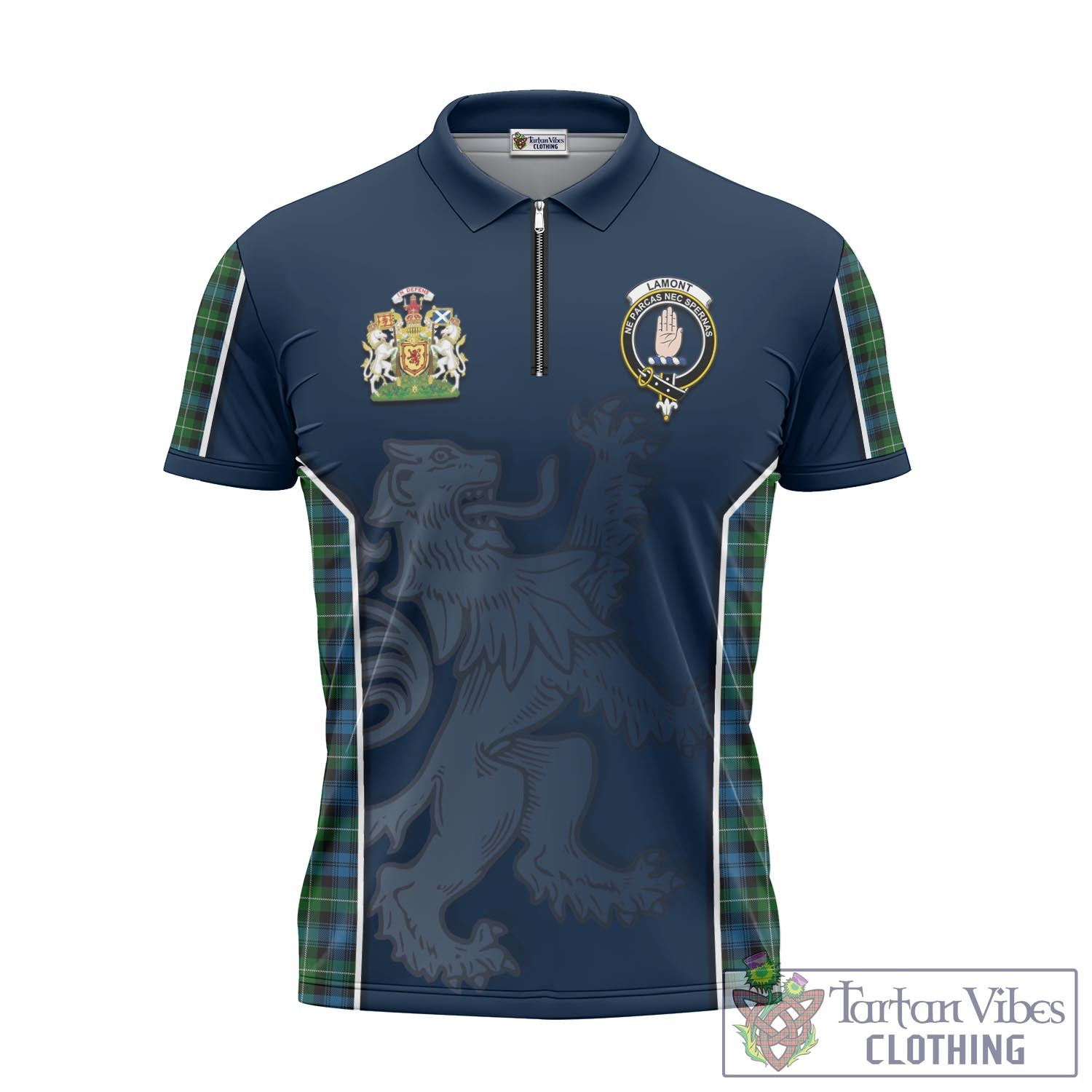 Tartan Vibes Clothing Lamont Tartan Zipper Polo Shirt with Family Crest and Lion Rampant Vibes Sport Style