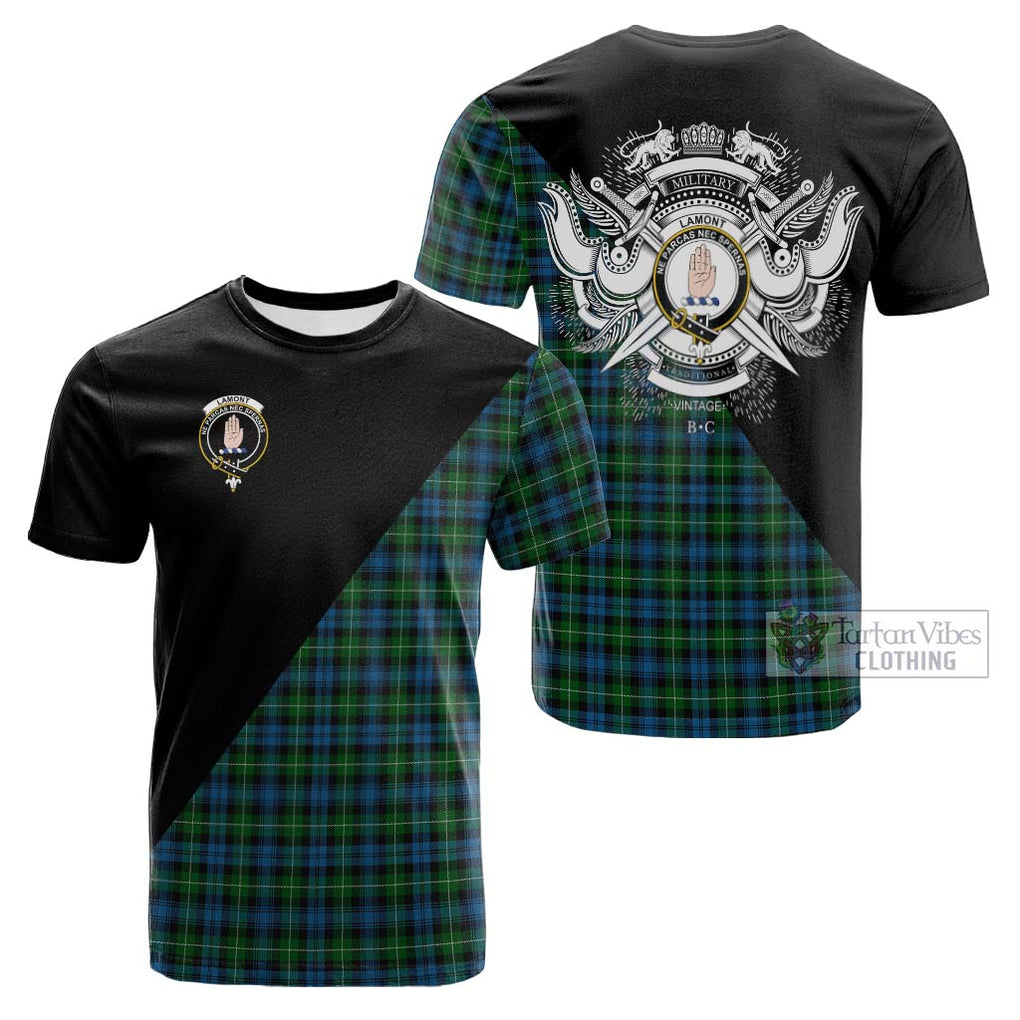 Tartan Vibes Clothing Lamont Tartan Cotton T-shirt with Family Crest and Military Logo Style