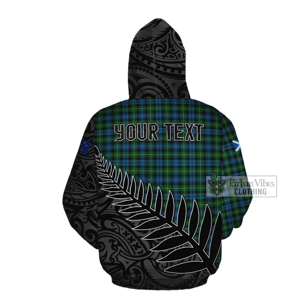 Tartan Vibes Clothing Lamont Crest Tartan Cotton Hoodie with New Zealand Silver Fern Half Style