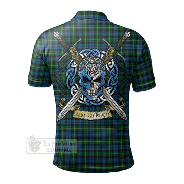 Lamont Tartan Polo Shirt with Family Crest Celtic Skull Style