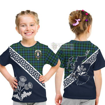 Lamont Tartan Kid T-Shirt Featuring Thistle and Scotland Map