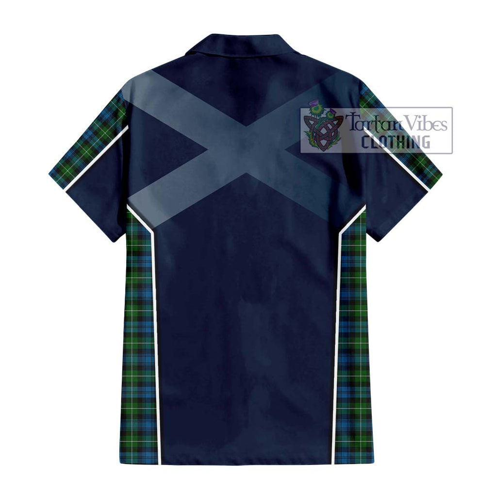 Lamont Tartan Short Sleeve Button Shirt with Family Crest and Lion Rampant Vibes Sport Style - Tartan Vibes Clothing