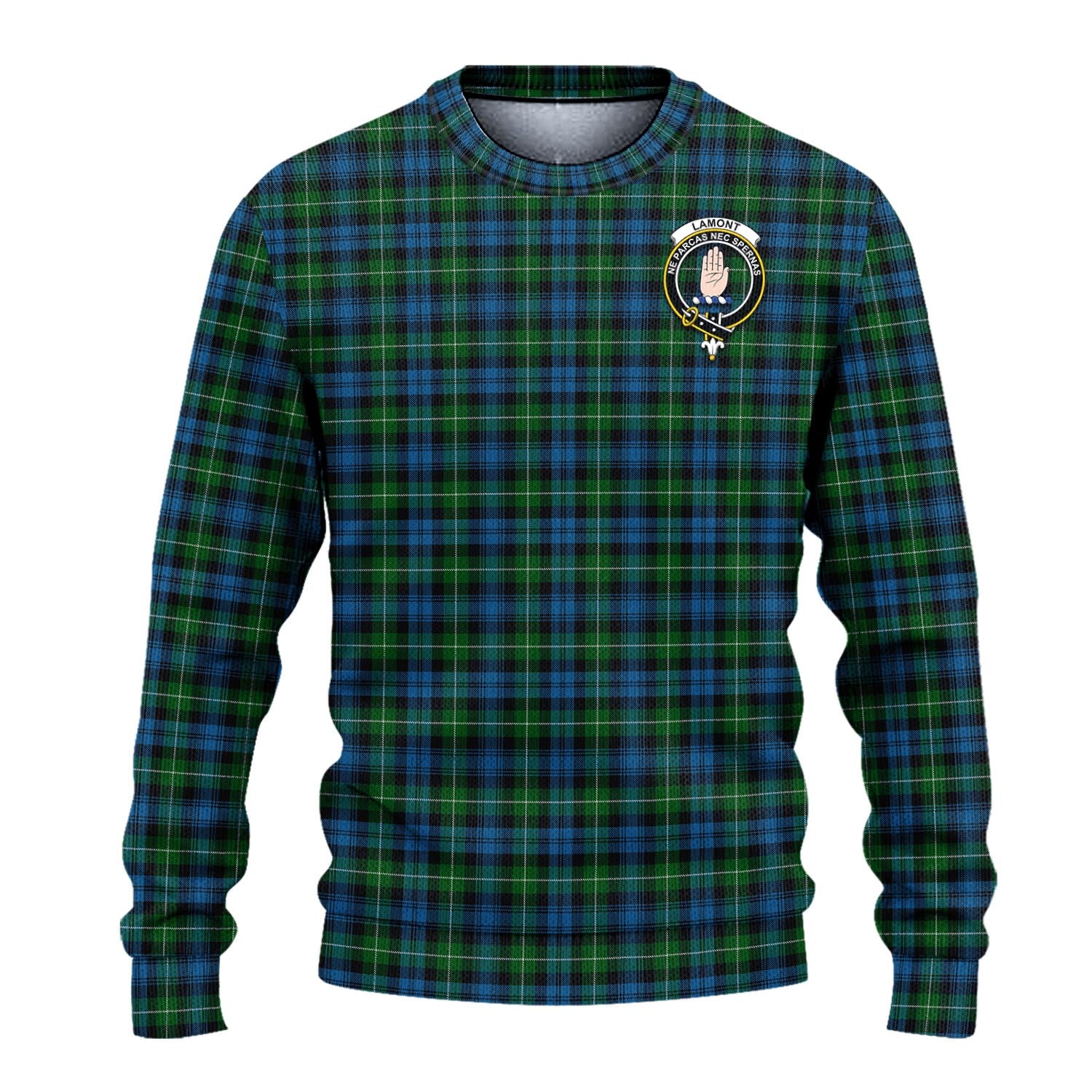 Lamont Tartan Knitted Sweater with Family Crest - Tartanvibesclothing