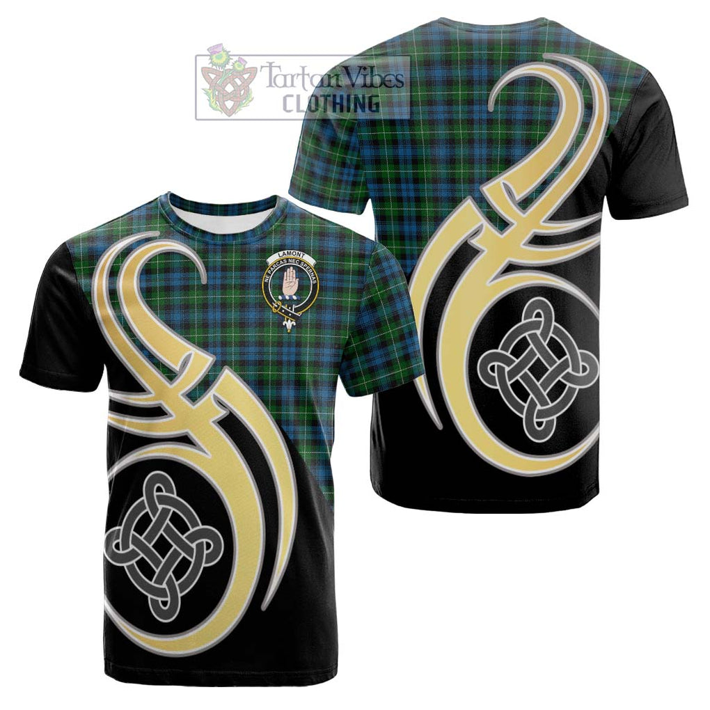 Tartan Vibes Clothing Lamont Tartan Cotton T-shirt with Family Crest and Celtic Symbol Style