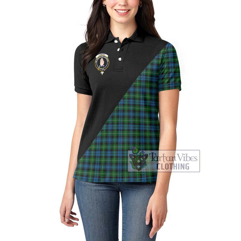 Lamont Tartan Women's Polo Shirt with Family Crest and Military Logo Style - Tartanvibesclothing Shop