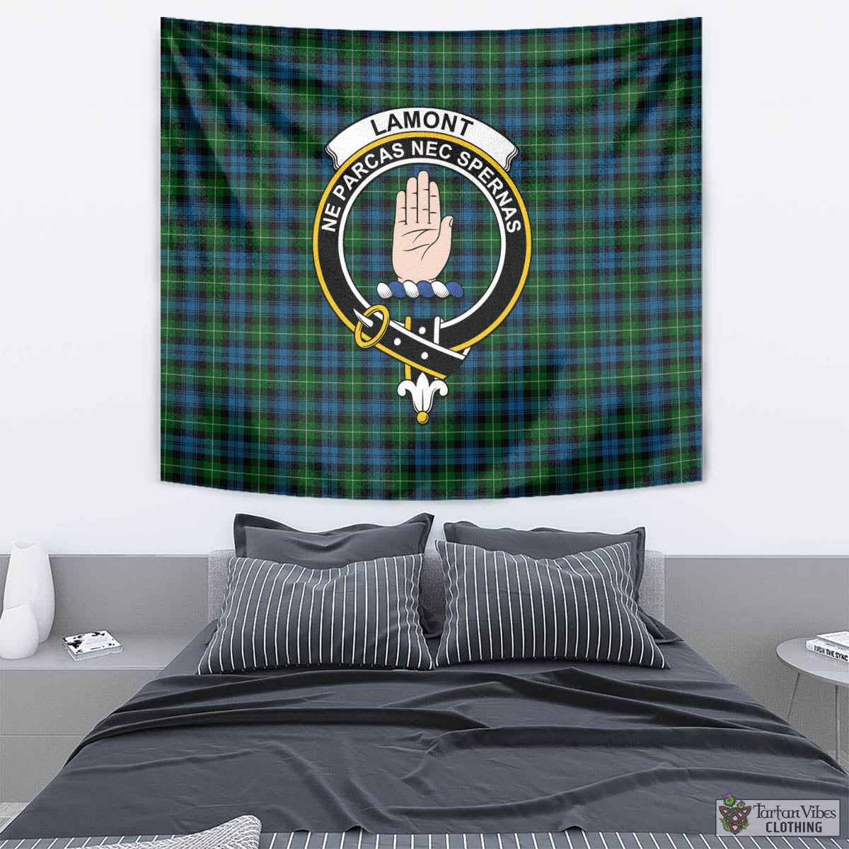 Tartan Vibes Clothing Lamont Tartan Tapestry Wall Hanging and Home Decor for Room with Family Crest