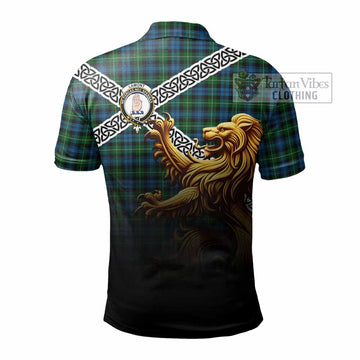 Lamont Crest Tartan Polo Shirt with Golden Lion Emblem Celtic Style - Tartan Vibes Clothing
