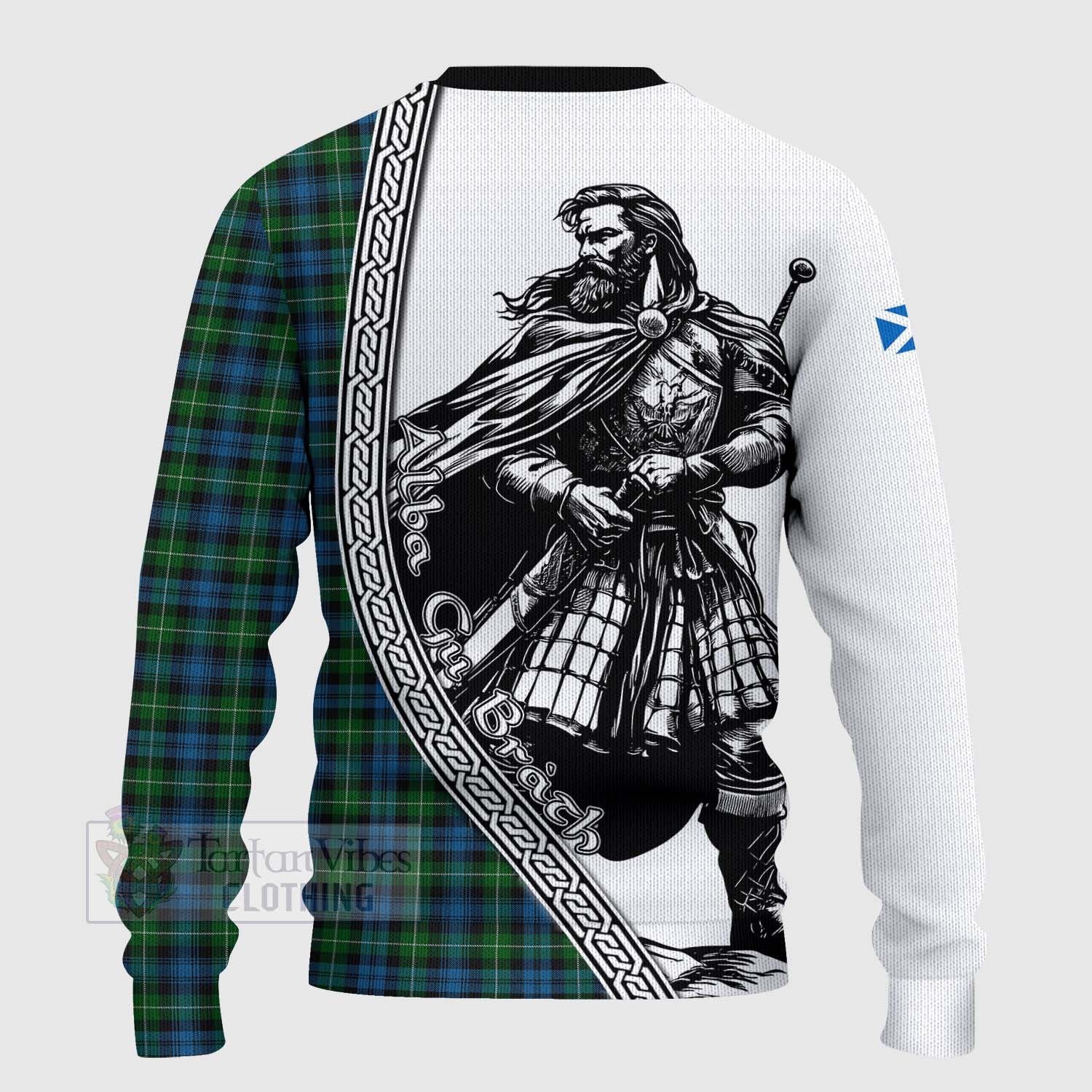 Tartan Vibes Clothing Lamont Tartan Clan Crest Knitted Sweater with Highlander Warrior Celtic Style