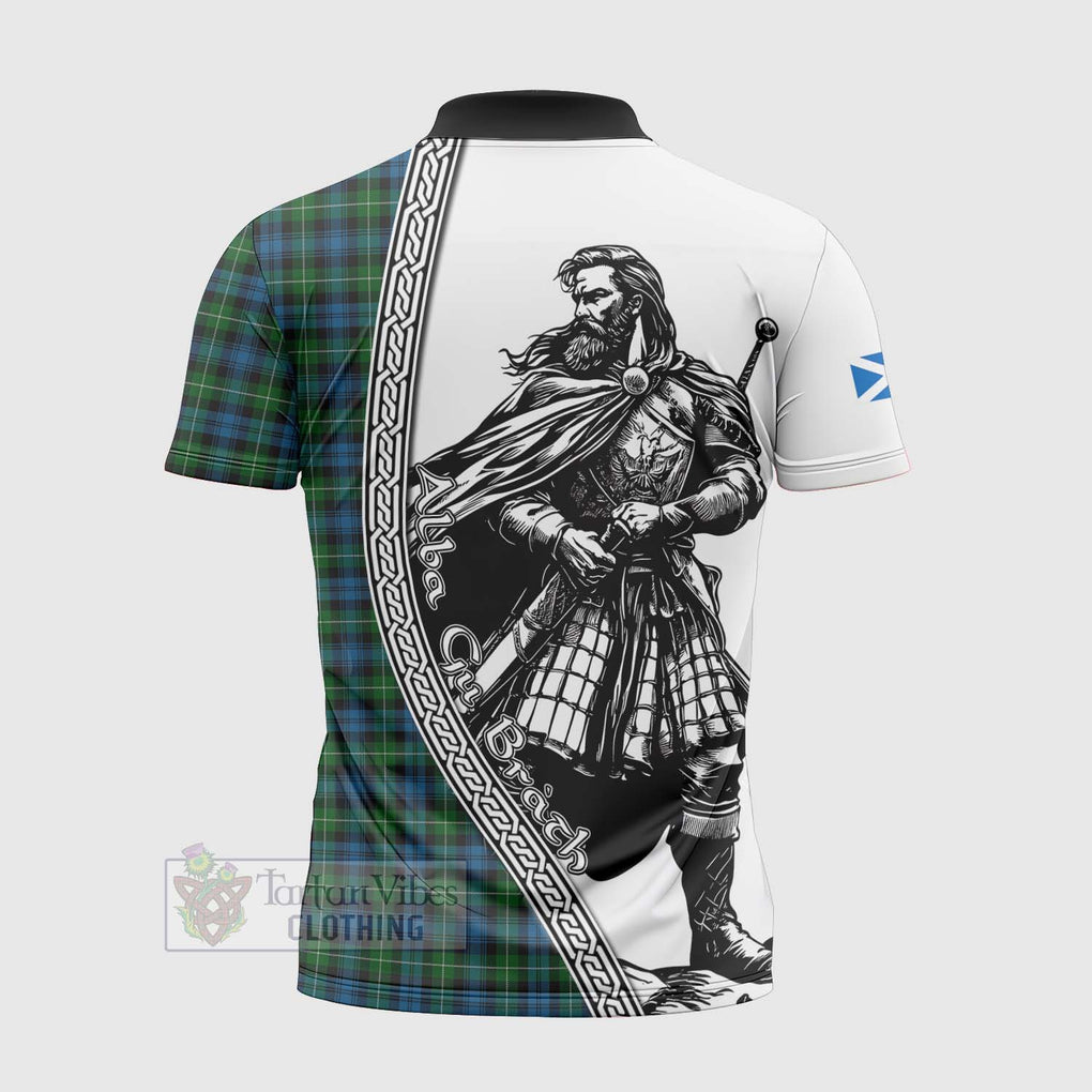 Tartan Vibes Clothing Lamont Tartan Clan Crest Zipper Polo Shirt with Highlander Warrior Celtic Style