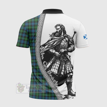 Lamont Tartan Clan Crest Zipper Polo Shirt with Highlander Warrior Celtic Style