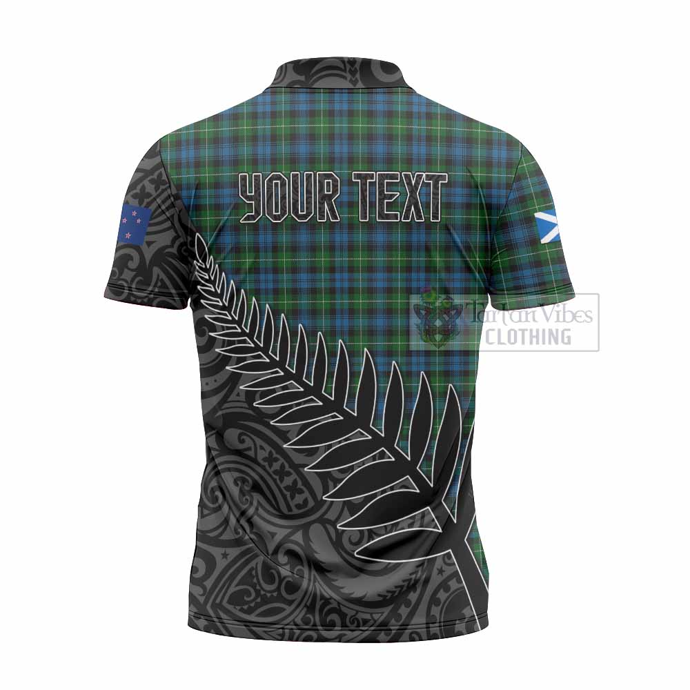 Tartan Vibes Clothing Lamont Crest Tartan Zipper Polo Shirt with New Zealand Silver Fern Half Style