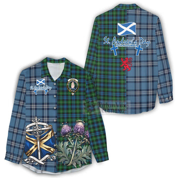 Lamont Tartan Women's Casual Shirt Happy St. Andrew's Day Half Tartan Style