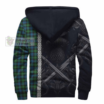 Lamont Tartan Sherpa Hoodie with Family Crest Cross Sword Thistle Celtic Vibes