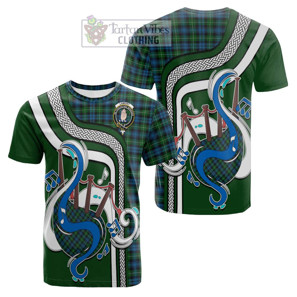 Tartan Vibes Clothing Lamont Tartan Cotton T-shirt with Epic Bagpipe Style