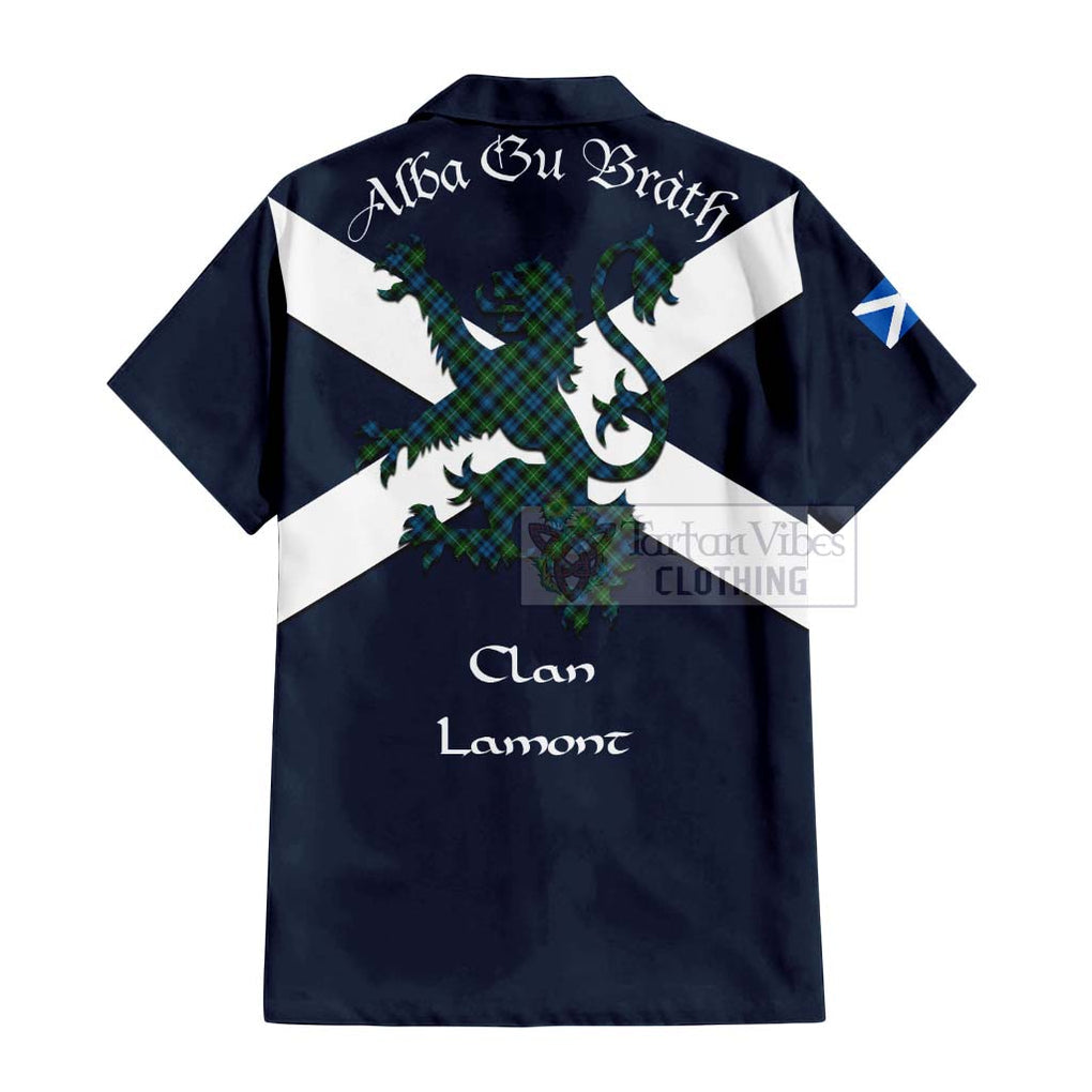 Tartan Vibes Clothing Lamont Tartan Lion Rampant Short Sleeve Button Shirt – Proudly Display Your Heritage with Alba Gu Brath and Clan Name