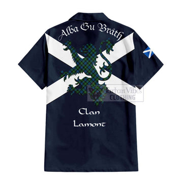 Lamont Tartan Lion Rampant Short Sleeve Button Shirt  Proudly Display Your Heritage with Alba Gu Brath and Clan Name