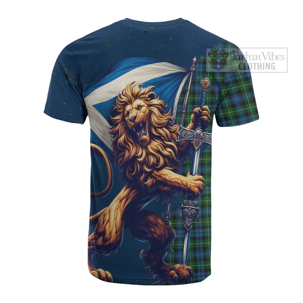 Tartan Vibes Clothing Lamont Tartan Family Crest Cotton T-shirt with Scottish Majestic Lion